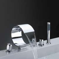 Curved Big Waterfall Bathroom Ceramic valve Tap Chrome Sink bathtub Faucet hand shower head 5 pieces set